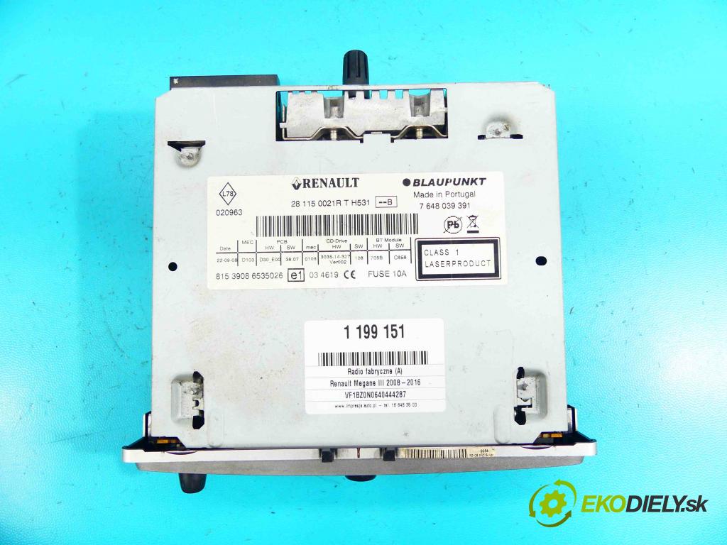 Renault Megane III 2008-2016 1.9 dci 131 hp manual 96 kW 1870 cm3 5- Radio továrna: 281150021R