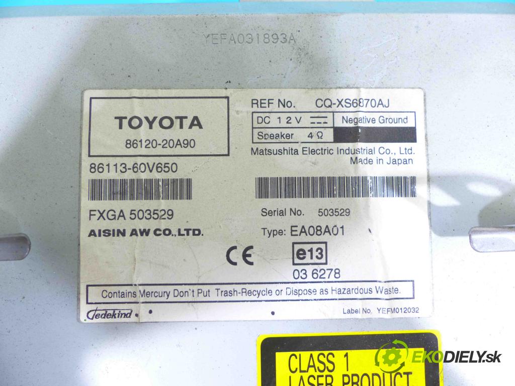 Toyota Avensis III T27 2009-2018 2.0 D4D 126 HP manual 93 kW 1998 cm3 4- Radio továreň: 86120-20A90