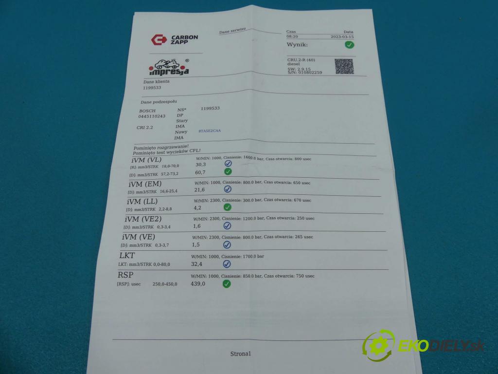 Alfa romeo 159 1.9 jtd 150 hp manual 110 kW 1910 cm3 4- vstřikovač 0445110243