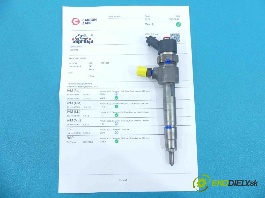 Fiat Punto II 1999-2010 1.9 JTD 80 HP manual 59 kW 1910 cm3 5- vstrek 0445110019 (Vstrekovače)