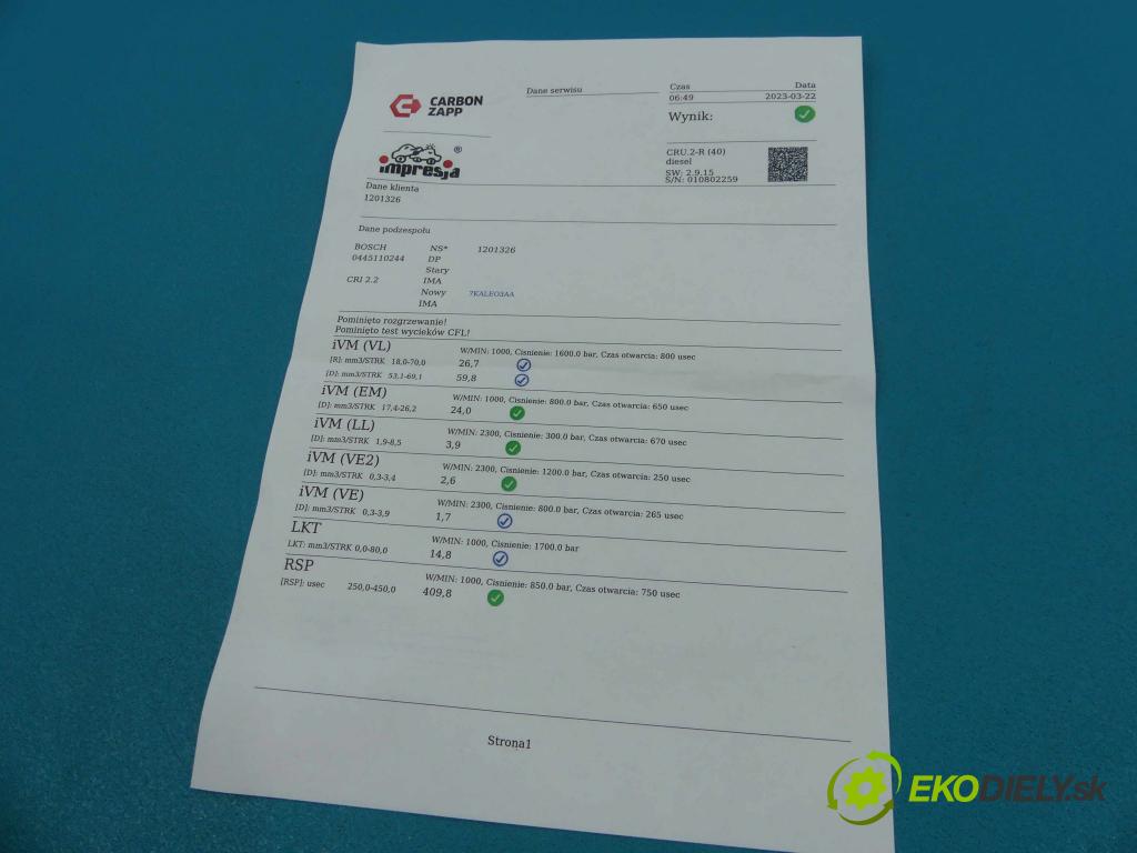 Fiat Croma II 2005-2010 1.9 jtd 120 HP manual 88 kW 1910 cm3 5- vstrek 0445110244 (Vstrekovače)