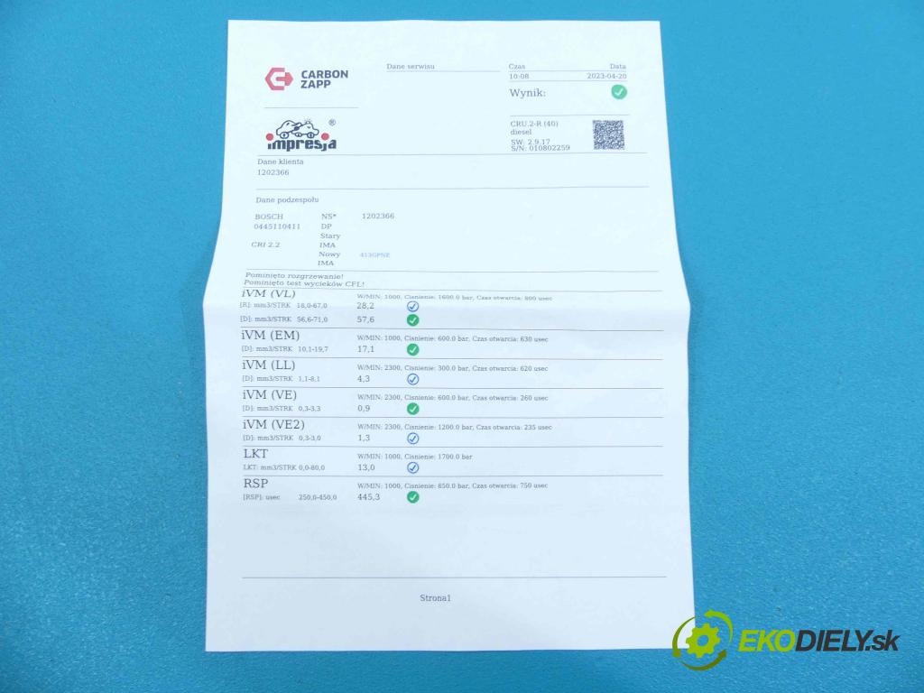 Hyundai I40 1.7 crdi 116 HP manual 85 kW 1685 cm3 5- vstrek 0445110411 (Vstrekovače)