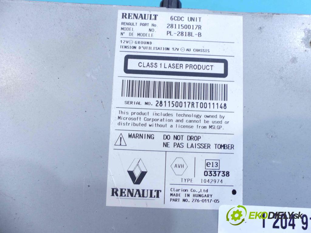 Renault Laguna III 2007-2015 2.0 T 16V 170 hp automatic 125 kW 1998 cm3 5- Radio továrna: 281150017R