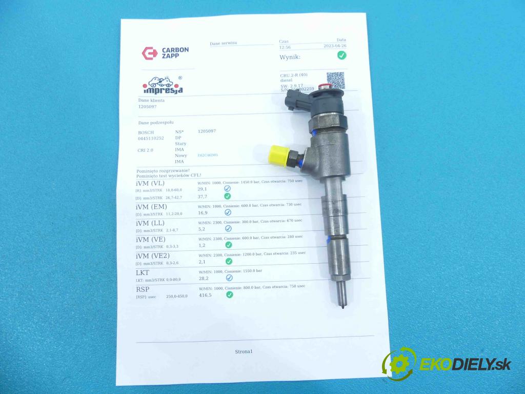 Peugeot 206 1.4 hdi 68 HP manual 50 kW 1398 cm3 3- vstrek 0445110252 (Vstrekovače)