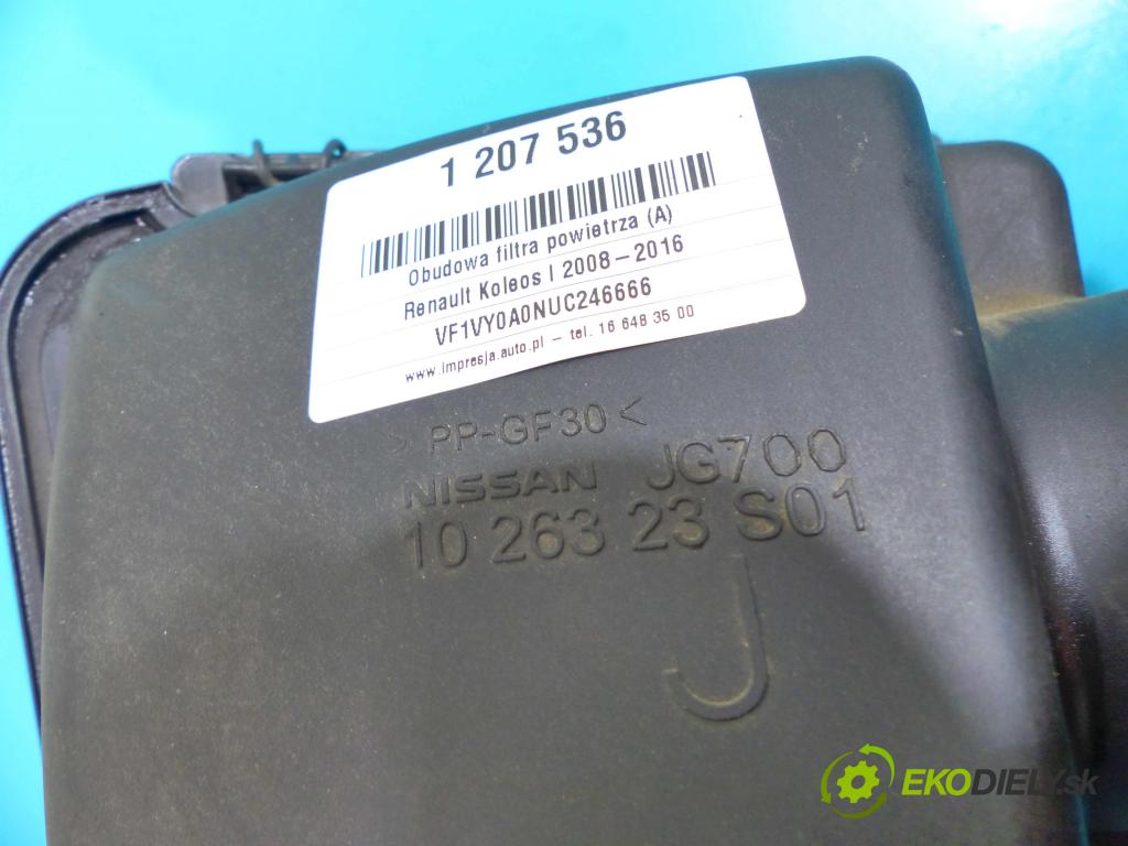 Renault Koleos I 2008-2016 2.0 dci 150 HP manual 110 kW 1995 cm3 5- obal filtra vzduchu JG700 (Obaly filtrov vzduchu)