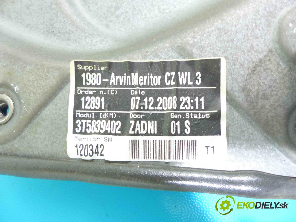 Skoda Superb II 2008-2015 3.6 V6 260 hp automatic 191 kW 3597 cm3 4- mechanismus stahování zadní pravý 8K0959812