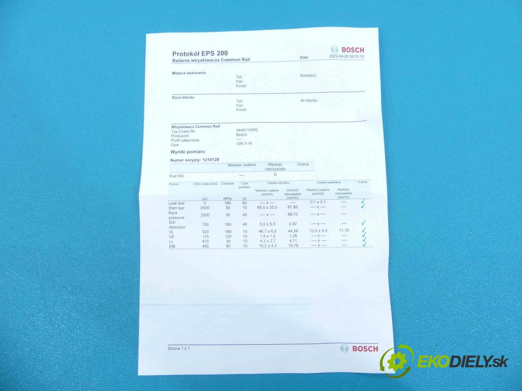 Land rover Freelander II 2006-2014 2.2 TD4 152KM manual 112 kW 2179 cm3 5- vstrek 0445115042 (Vstrekovače)