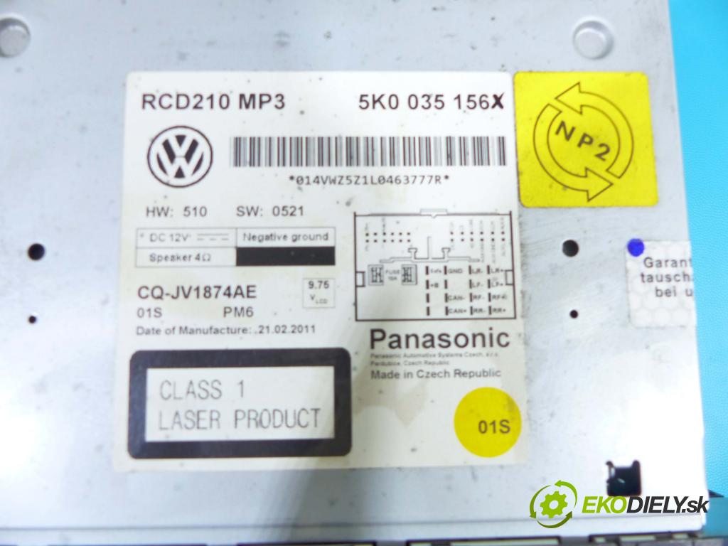 Vw Caddy III 2K 2003-2015 2.0 tdi 140 HP manual 103 kW 1968 cm3 5- Radio továreň: 5K0035156X
