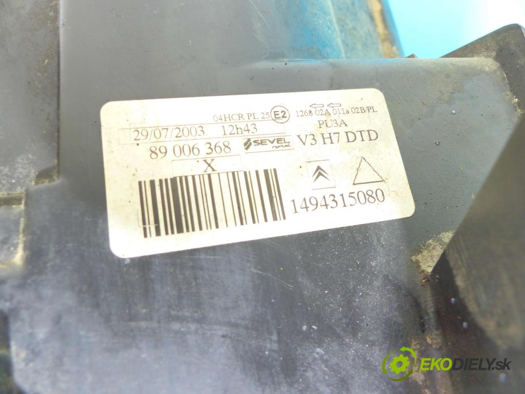Citroen C8 2002-2014 2.0 16v 136 HP manual 100 kW 1997 cm3 5- Reflektor: pravý 89006368 (Pravé)