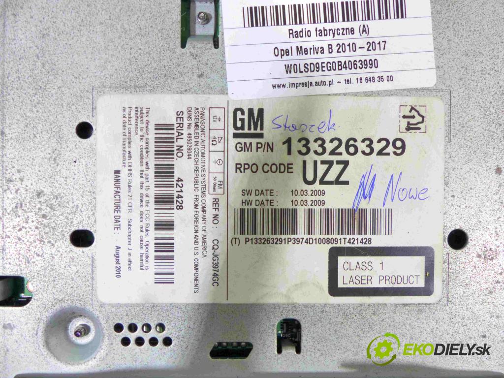 Opel Meriva B 2010-2017 1.7 cdti 110 HP manual 81 kW 1686 cm3 5- Radio továreň: 13326329