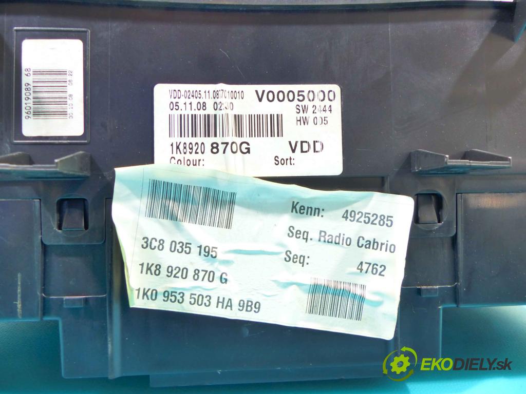 Vw Scirocco II 2008-2017 2.0 tdi 140 HP manual 103 kW 1968 cm3 3- prístrojovka/ budíky 3C8035195 (Prístrojové dosky, displeje)