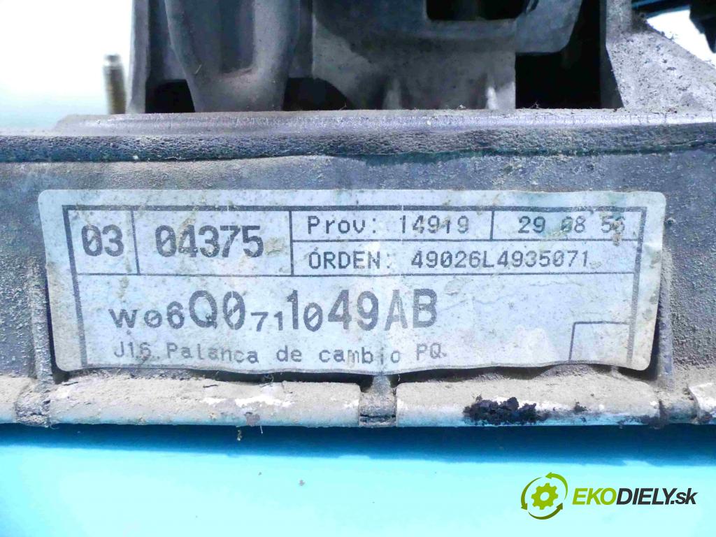 Seat Cordoba II 6L 2002-2008 1.4 16v 75 HP manual 55 kW 1390 cm3 4- Páka: Změny: stupeň,rýchlosť 6Q0711049AB (Rýchlostné páky / kulisy)