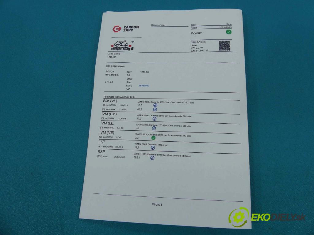 Peugeot 206 1.4 HDi 68 HP  50 kW 1400 cm3 3- vstrek 0445110135 (Vstrekovače)
