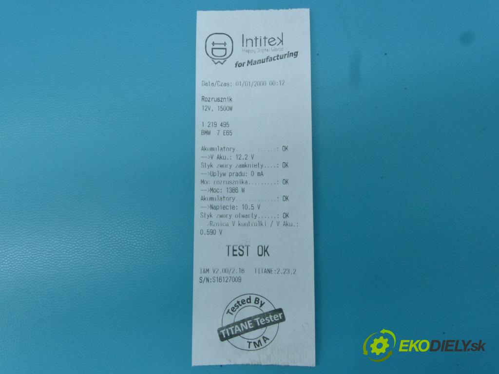 Bmw 7 E65 2001-2008 3.6 V8 272 hp automatic 200 kW 3600 cm3 4- startér:  (Startér)