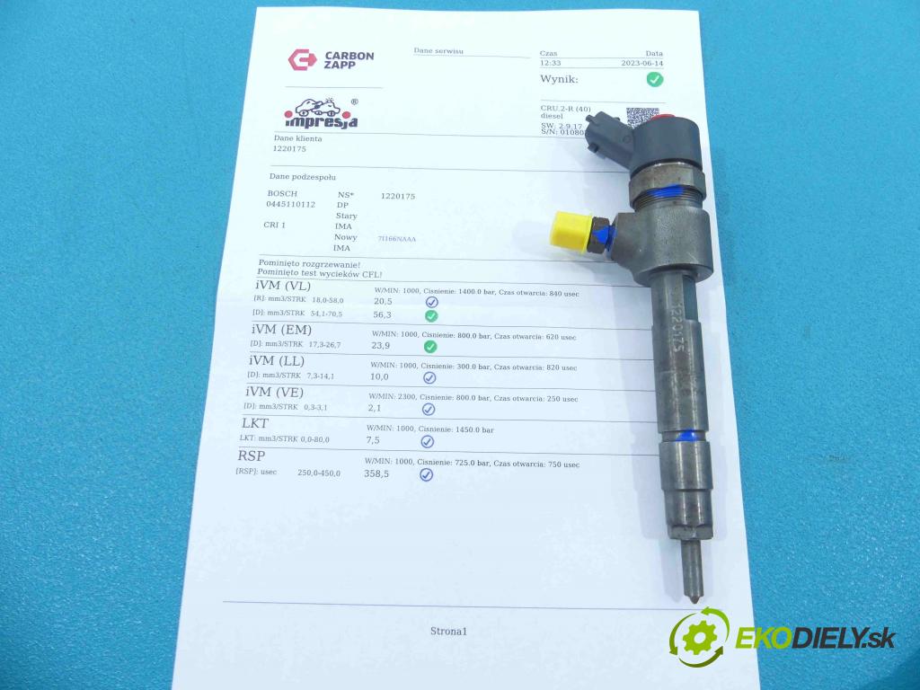 Fiat Punto II 1999-2010 1.9 jtd 101 HP manual 74 kW 1910 cm3 3- vstrek 0445110112 (Vstrekovače)