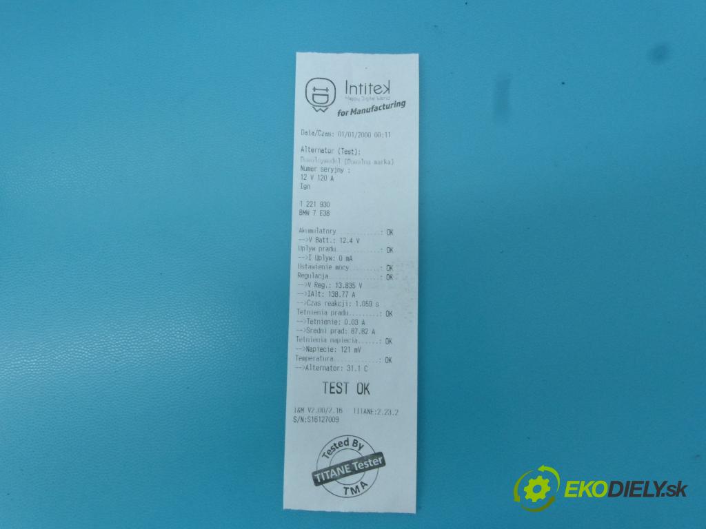 Bmw 7 E38 1994-2001 2.8 24v R6 193 HP automatic 142 kW 2793 cm3 4- Alternator 0123515022 (Alternátory)