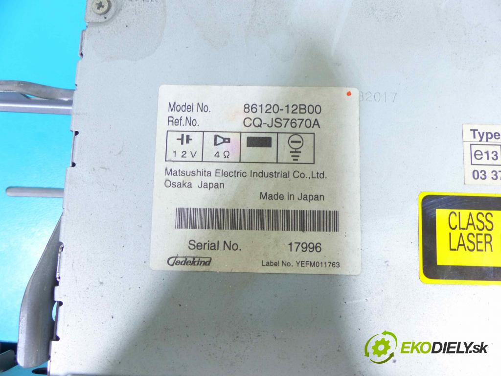 Toyota Corolla E15 2007-2014 2.0 D4D 126 HP manual 93 kW 1998 cm3 4- Radio továreň: 86120-12B00