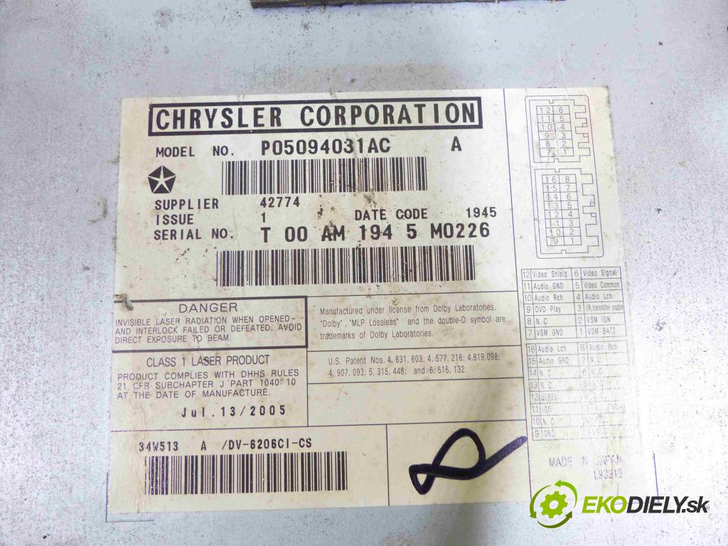 Chrysler Pacifica 3.5 V6 252KM automatic 185 kW 3518 cm3 5- Menič: cd P05094031AC (CD meniče)