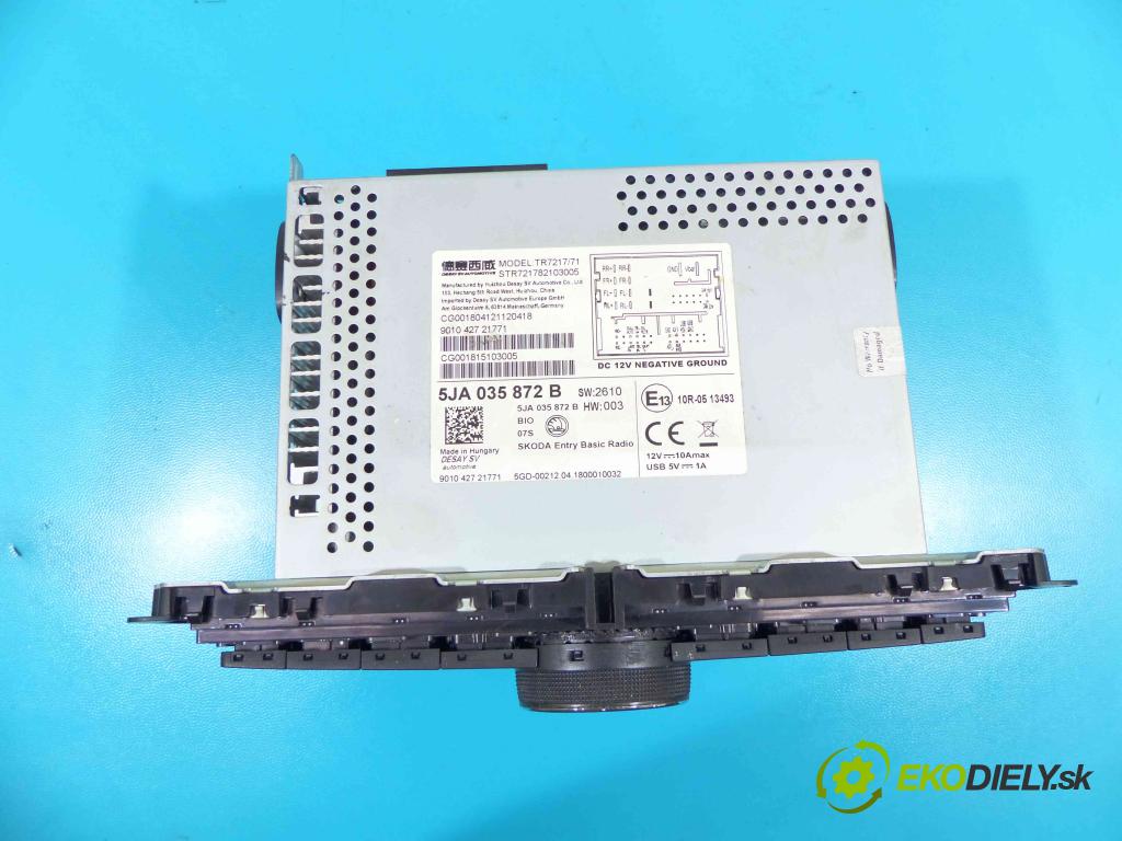 Skoda Rapid 2012-2019 1.0 TSI 95 HP manual 70 kW 999 cm3 5- Radio továreň: 5JA035872B