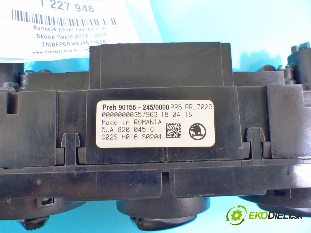 Skoda Rapid 2012-2019 1.0 TSI 95 HP manual 70 kW 999 cm3 5- panel kúrenia 5JA820045C