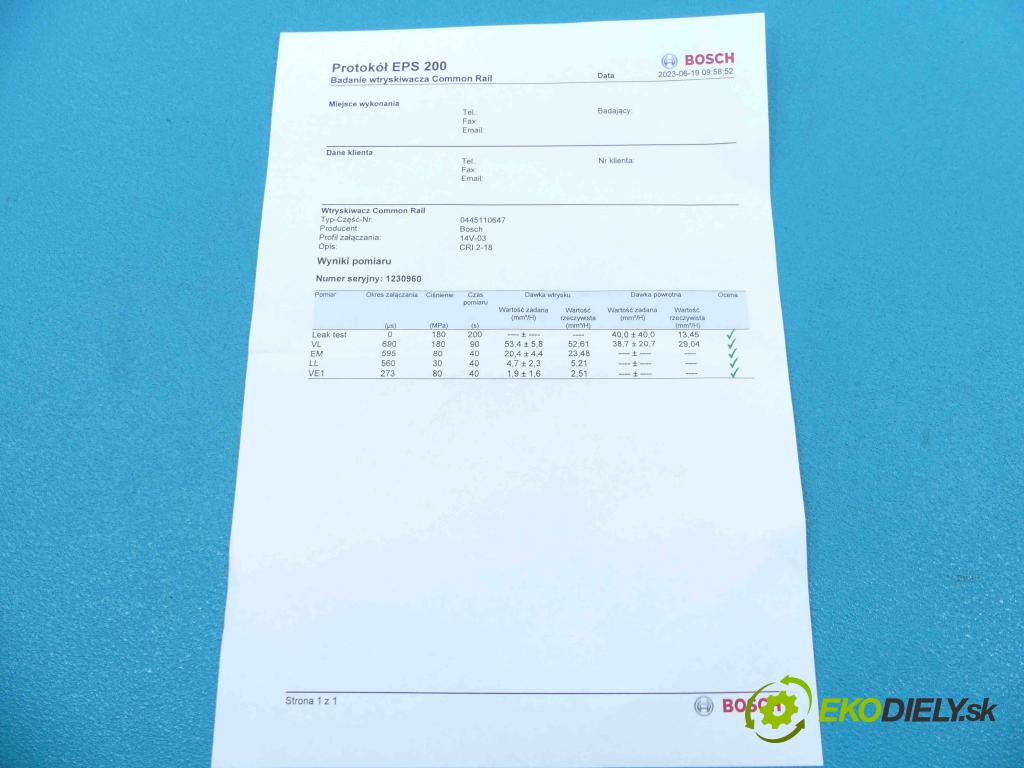 Vw Passat B7 2010-2014 2.0 tdi 140 HP manual 103 kW 1968 cm3 5- vstrek 0445110647 (Vstrekovače)