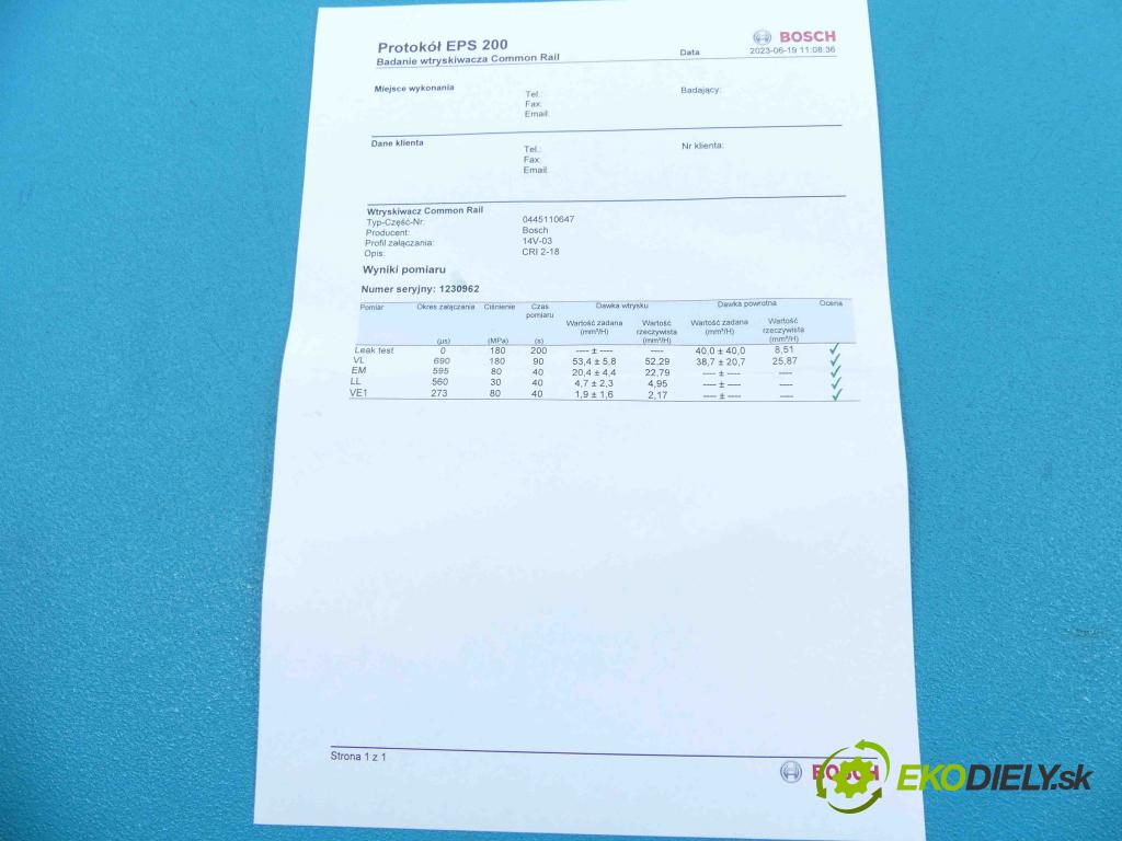 Vw Passat B7 2010-2014 2.0 tdi 140 HP manual 103 kW 1968 cm3 5- vstrek 0445110647 (Vstrekovače)