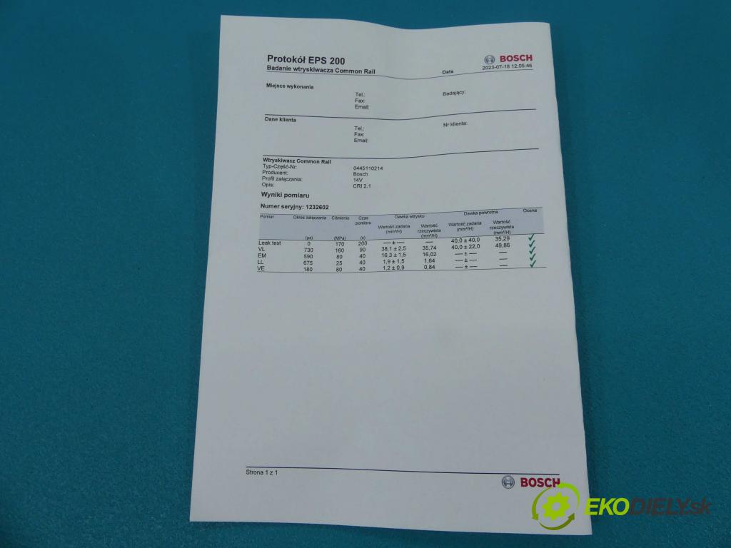 Toyota Yaris I 1999-2005 1.4 D4D 75 HP manual 55 kW 1364 cm3 3- vstrek 0445110214 (Vstrekovače)