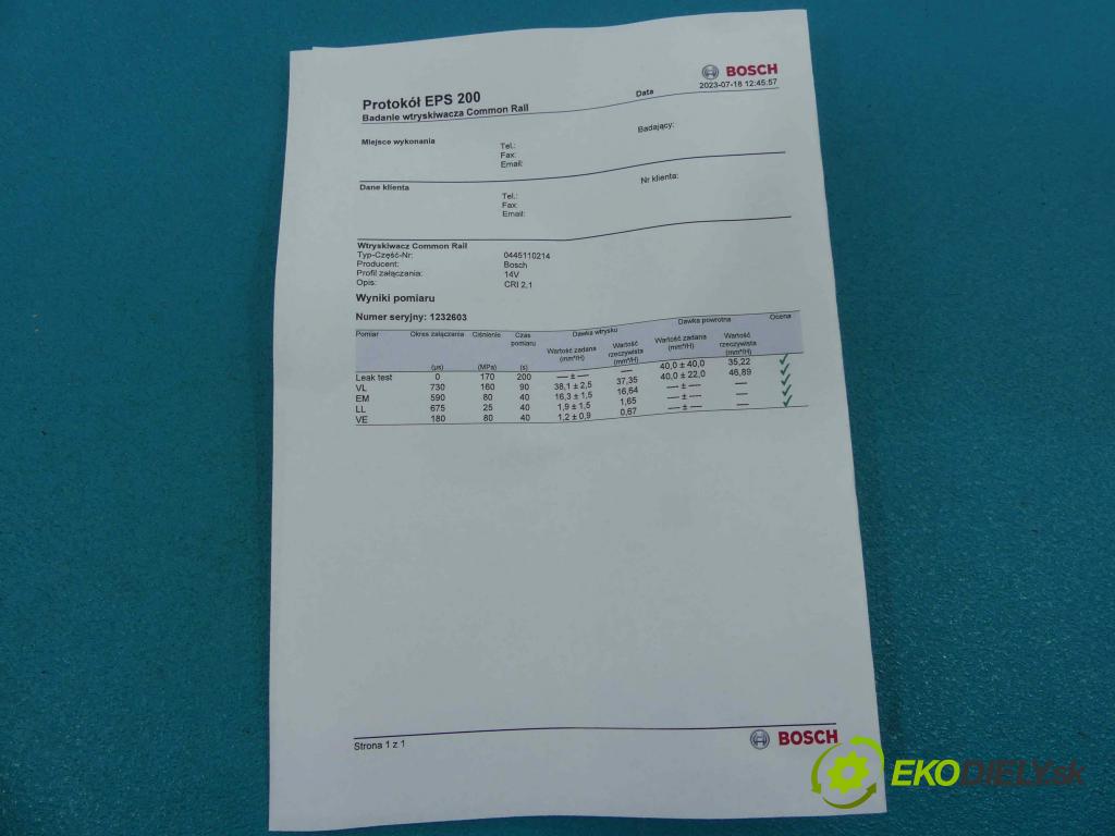 Toyota Yaris I 1999-2005 1.4 D4D 75 HP manual 55 kW 1364 cm3 3- vstrek 0445110214 (Vstrekovače)