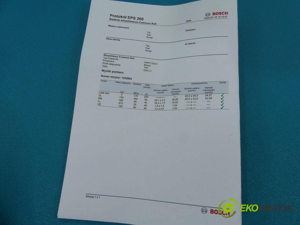 Toyota Yaris I 1999-2005 1.4 D4D 75 HP manual 55 kW 1364 cm3 3- vstrek 0445110214 (Vstrekovače)