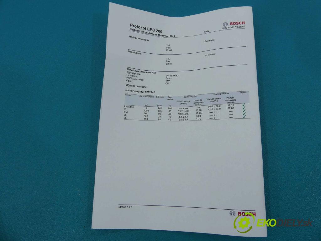 Citroen C5 I 2001-2008 2.0 hdi 107 HP manual 79 kW 1997 cm3 5- vstrek 0445110062 (Vstrekovače)