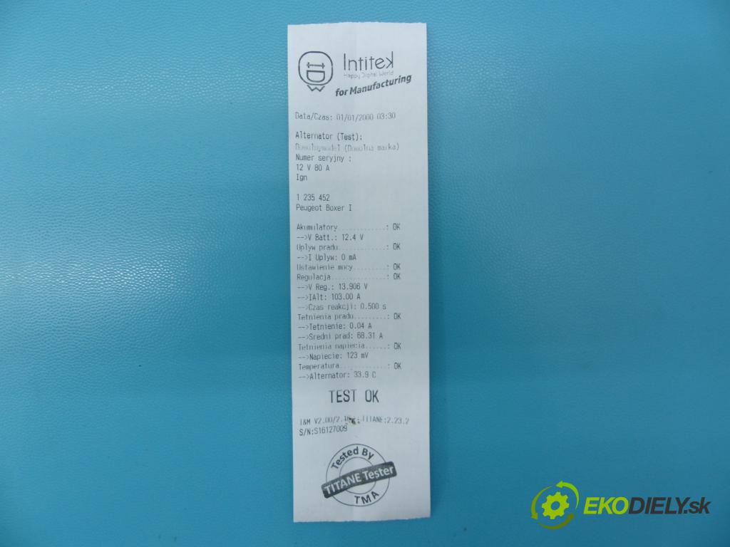 Peugeot Boxer I 1994-2006 1.9d 68 hp manual 50 kW 1905 cm3 5- Alternator 2541740D (Alternátory)