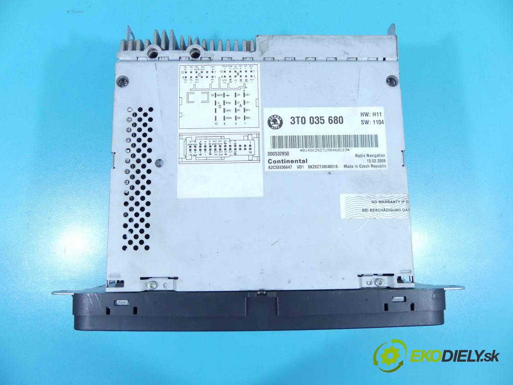 Skoda Superb II 2008-2015 2.0 tdi 170 HP automatic 125 kW 1968 cm3 4- Radio továreň: 3T0035680