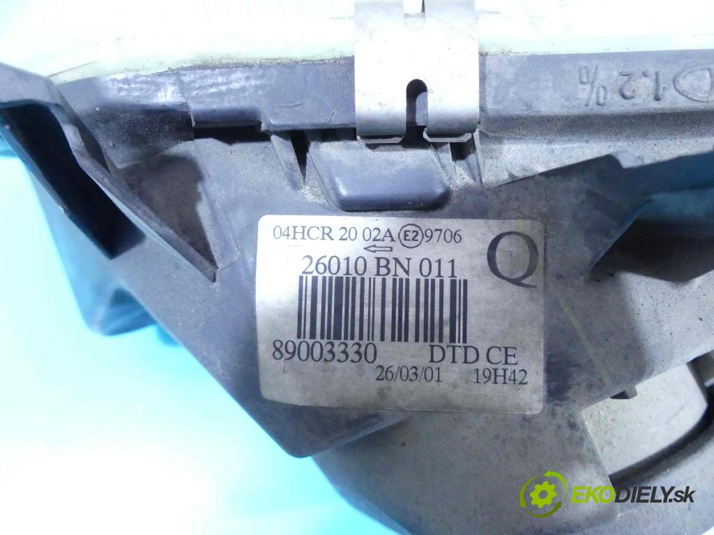 Nissan Almera N16 2000-2006 1.5 16v 90 HP manual 66 kW 1498 cm3 5- Reflektor: pravý 89003330 (Pravé)