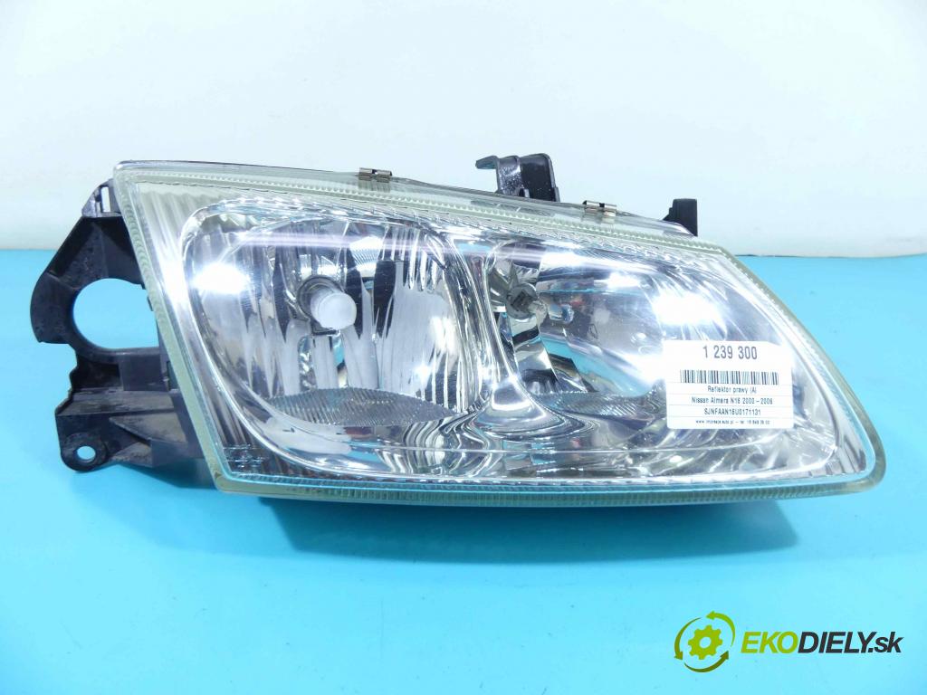 Nissan Almera N16 2000-2006 1.5 16v 90 HP manual 66 kW 1498 cm3 5- Reflektor: pravý 89003330 (Pravé)