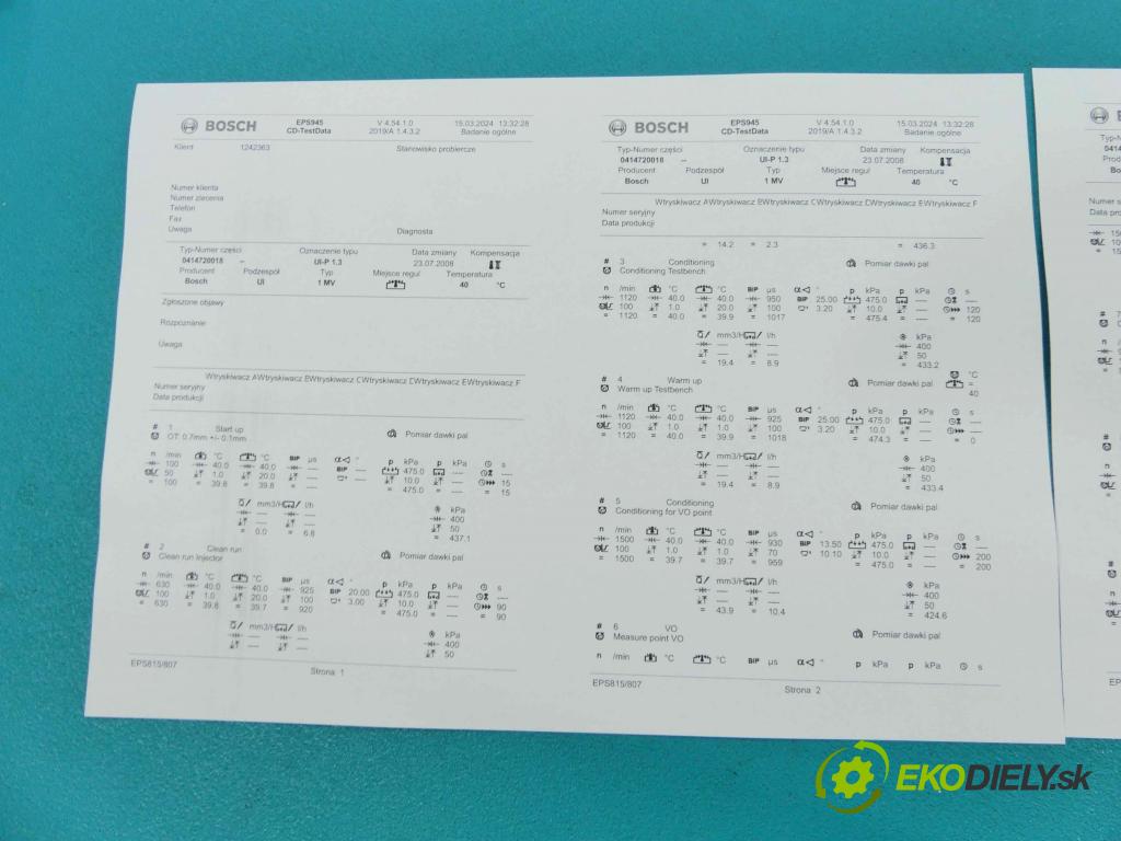 Vw Sharan I 1995-2010 1.9 TDI 116 HP manual 85 kW 1896 cm3 5- vstrekovacie čerpadlo 0414720018 (Vstrekovač paliva)