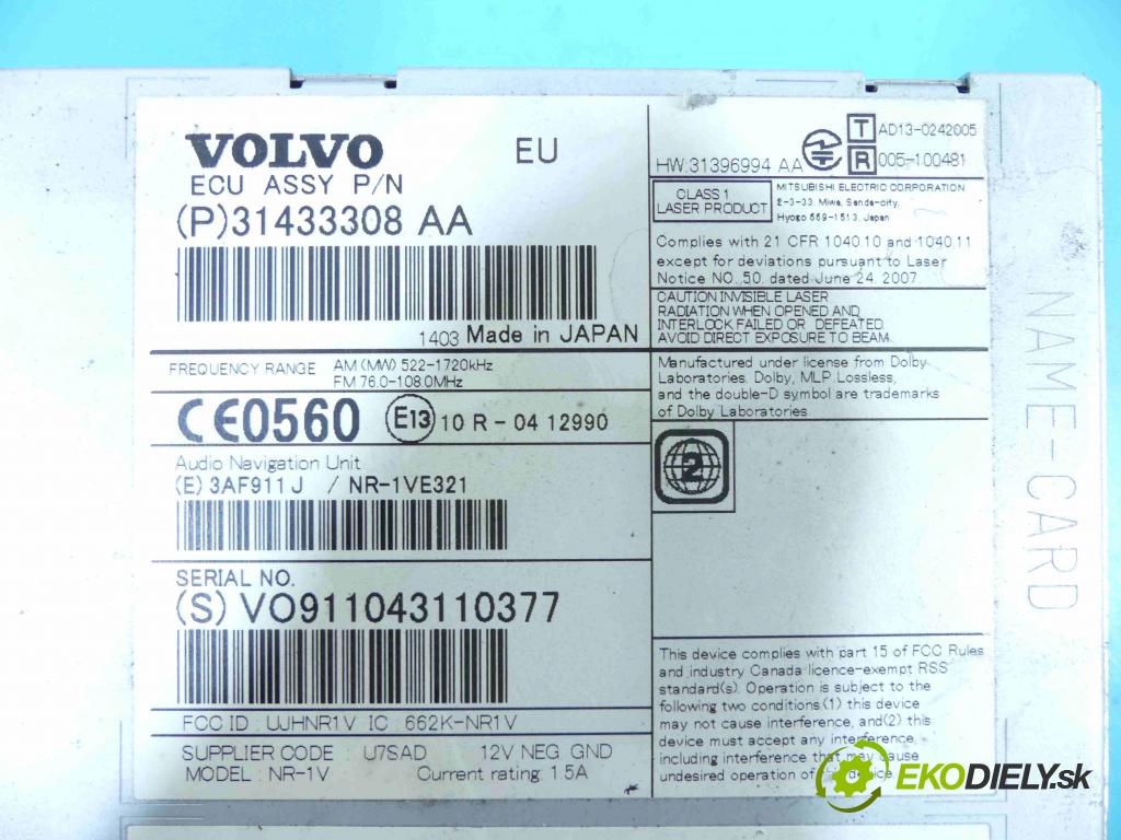 Volvo V60 I 2010-2018 2.4 D5 181KM automatic 133 kW 2400 cm3 5- Radio továreň: 31433308AA