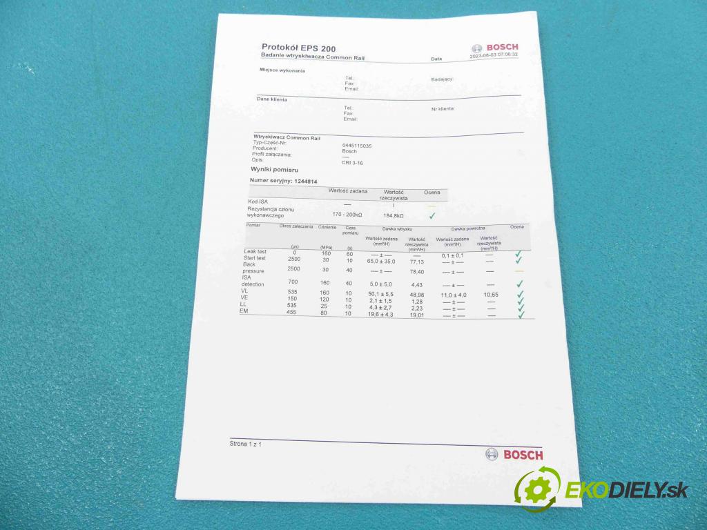 Audi A6 C6 2004-2011 3.0 TDI 224hp manual 165 kW 2967 cm3 4- vstrek 0445115035 (Vstrekovače)