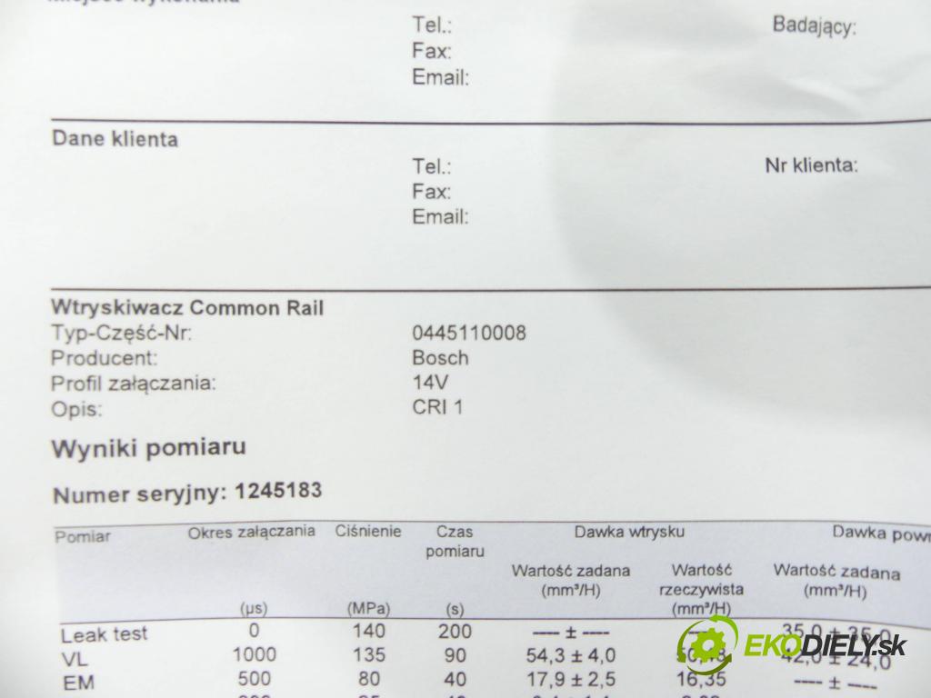 Peugeot Partner I 1996-2008 2.0 hdi 90 HP manual 66 kW 1997 cm3 5- vstrek 0445110008 (Vstrekovače)