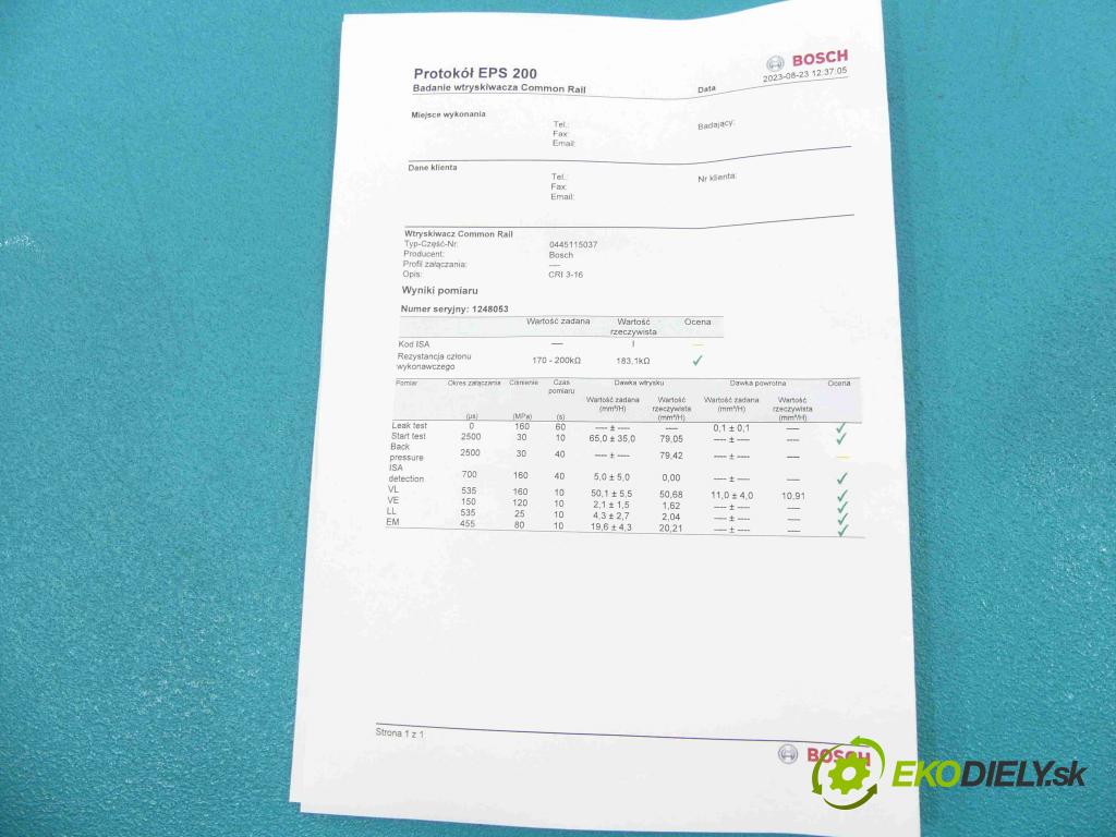 Audi A6 C6 2004-2011 3.0 tdi 232KM automatic 171 kW 2967 cm3 4- vstrek 0445115037 (Vstrekovače)