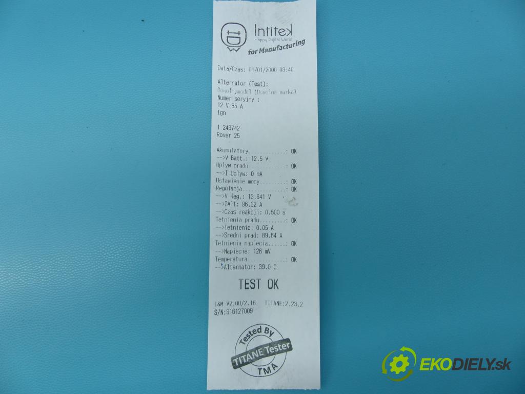 Rover 25 1.1 16v 75 HP manual 55 kW 1119 cm3 5- Alternator 0124225011 (Alternátory)