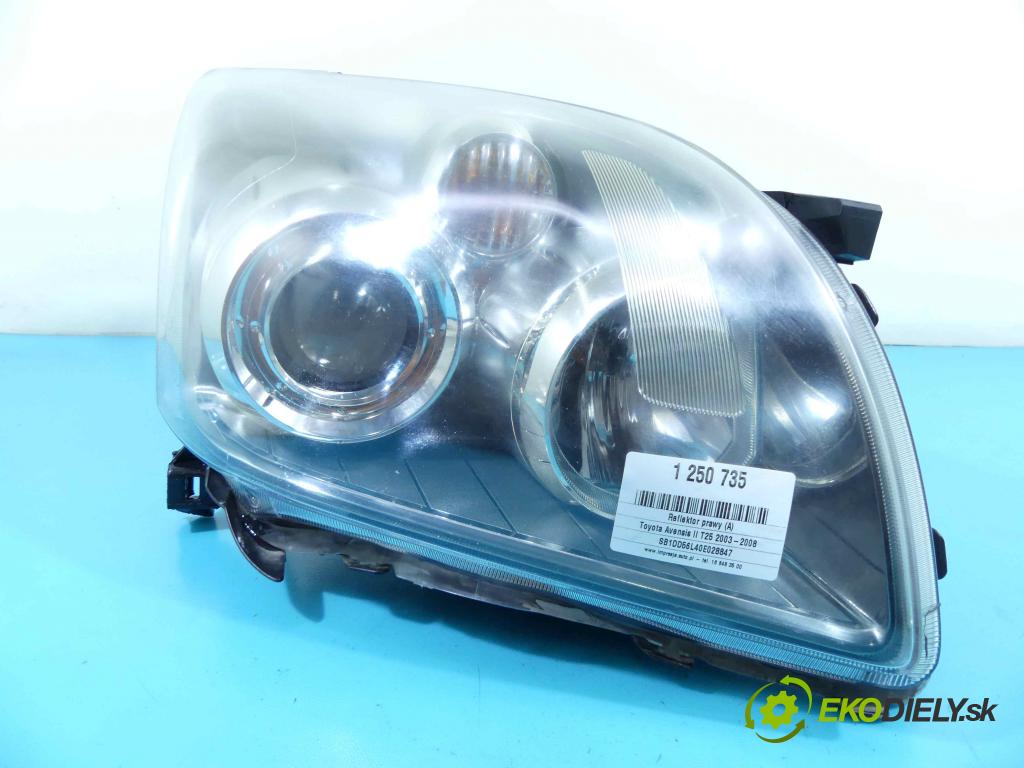 Toyota Avensis II T25 2003-2008 2.0 D4D 126 HP manual 93 kW 1995 cm3 5- Reflektor: pravý  (Pravé)