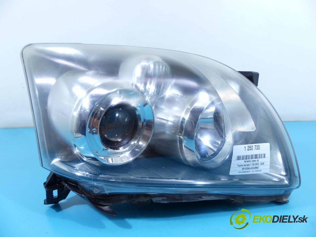 Toyota Avensis II T25 2003-2008 2.0 D4D 126 HP manual 93 kW 1995 cm3 5- Reflektor: pravý  (Pravé)
