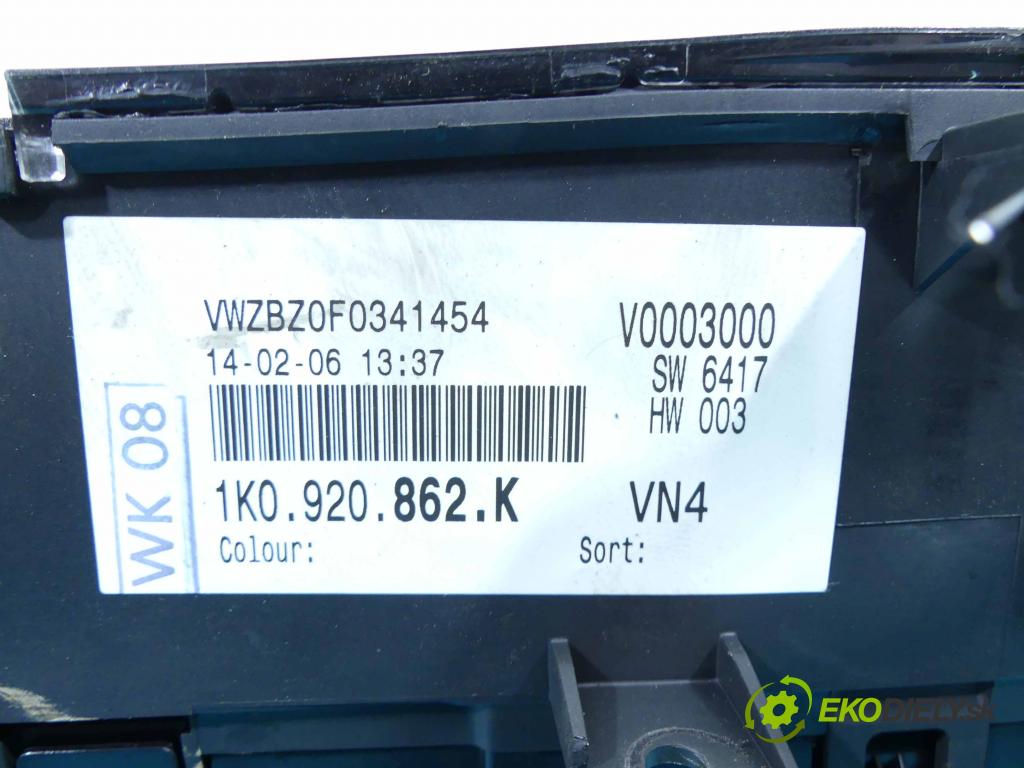 Vw Golf V 2003-2009 1.9 tdi 105 hp manual 77 kW 1896 cm3 5- Přístrojová deska 1K0920862K (Přístrojové desky, displeje)