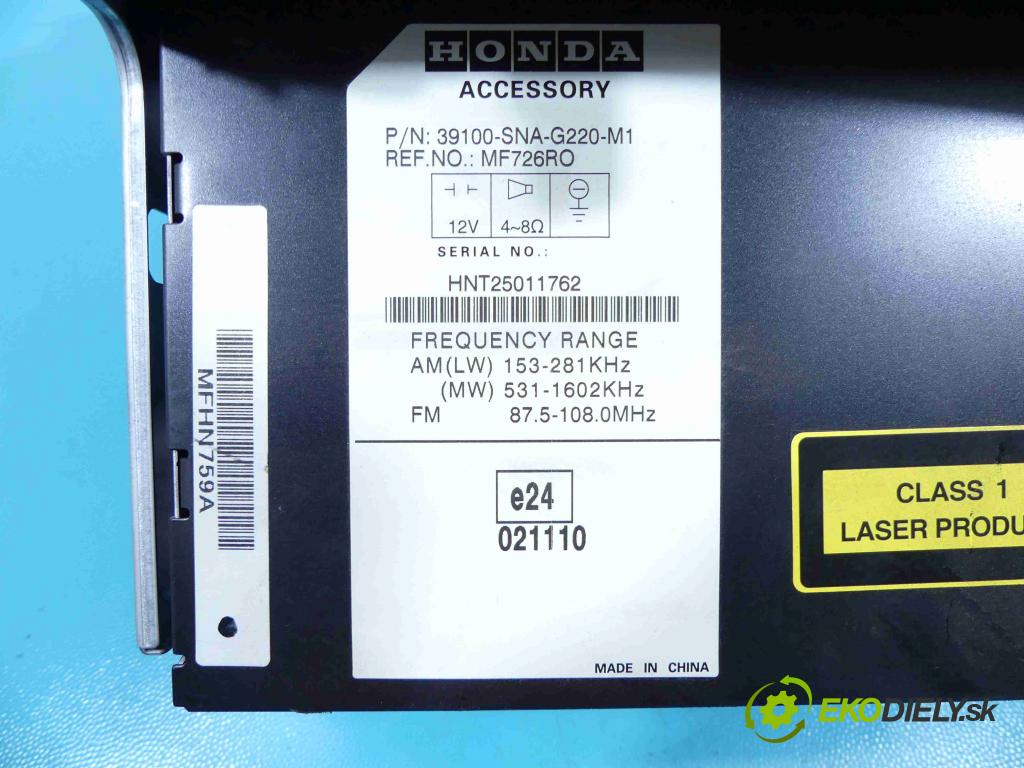 Honda Civic VIII 2006-2011 1.8 16v 140 HP manual 103 kW 1799 cm3 4- Radio továreň: 39100-SNA-G220-M1