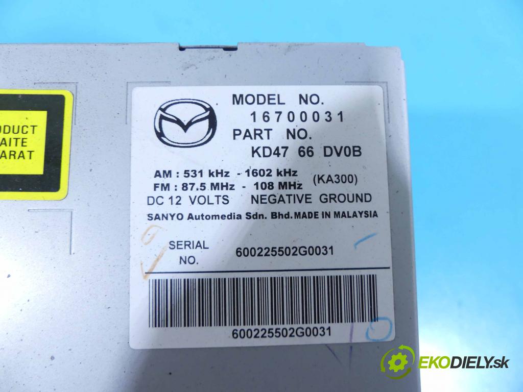 Mazda CX-5 2012-2017 2.0 B 16V 160 HP automatic 118 kW 1998 cm3 5- Radio továreň: KD4766DV0B