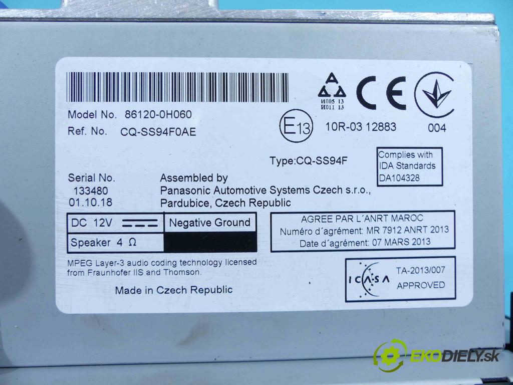Citroen C1 II 2014-2022 1.0 72 HP manual 53 kW 998 cm3 5- Radio továreň: 86120-0H060