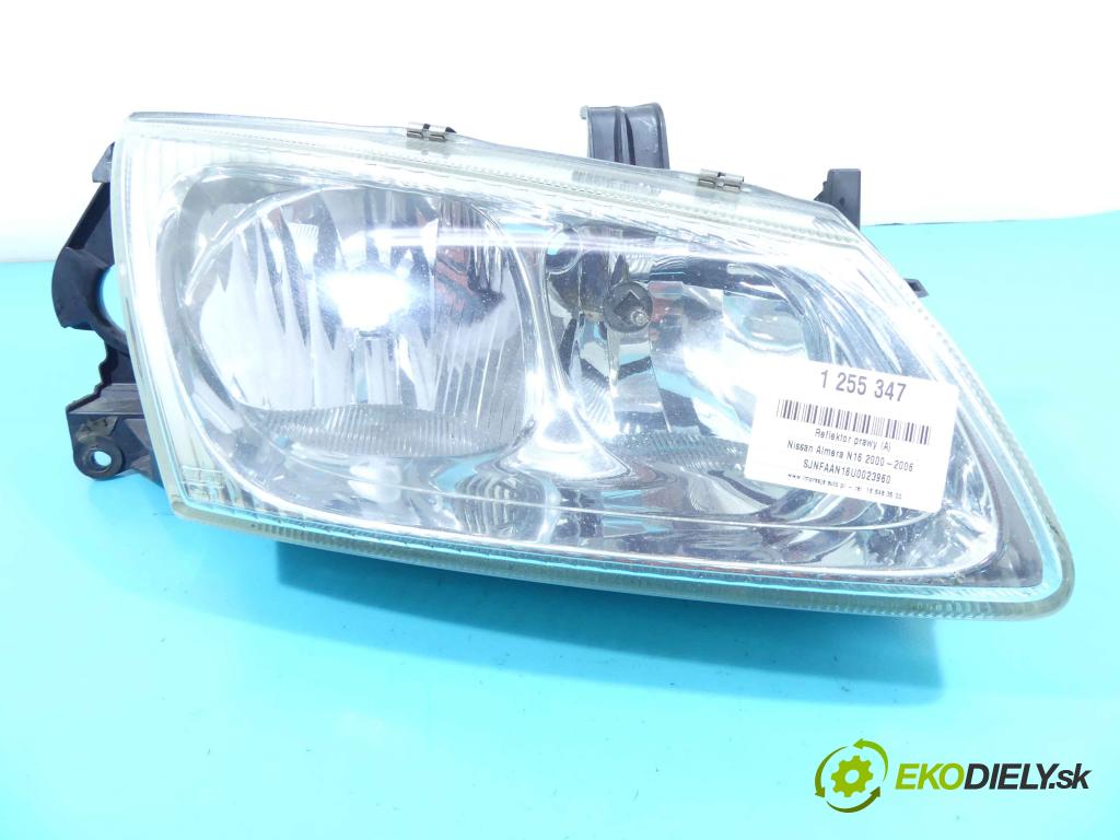 Nissan Almera N16 2000-2006 1.5 16v 90 HP manual 66 kW 1498 cm3 5- Reflektor: pravý 89003330 (Pravé)