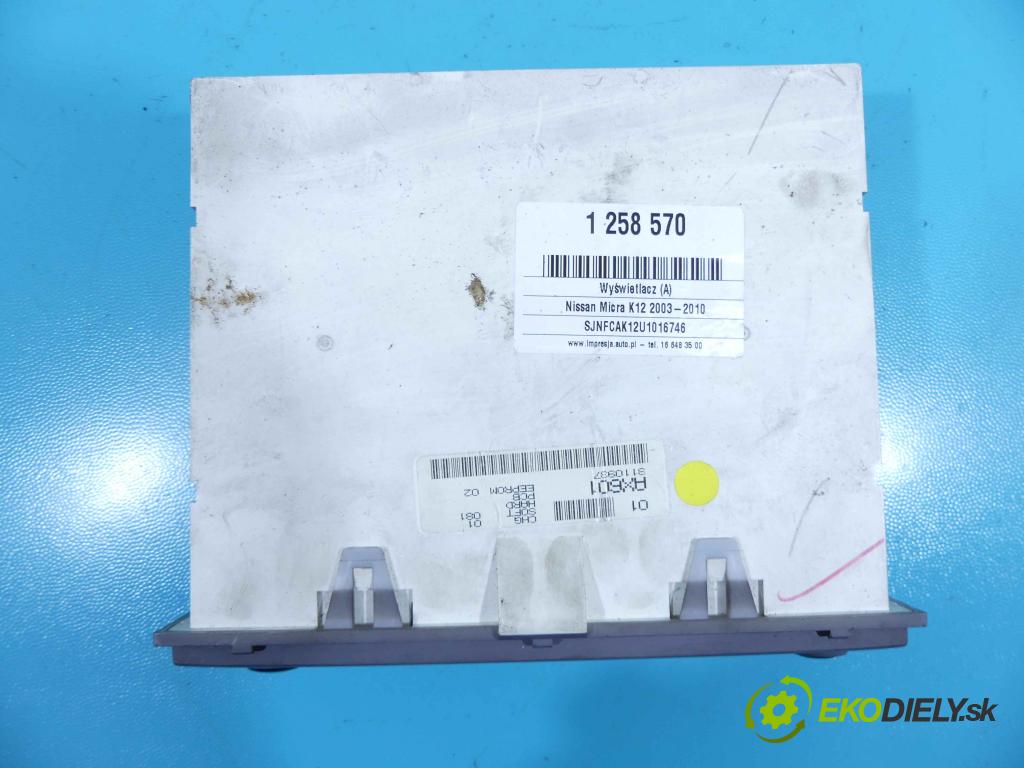 Nissan Micra K12 2003-2010 1.4 16v 88 HP manual 65 kW 1386 cm3 5- Zobrazit: AX6013110937 (Prístrojové dosky, displeje)