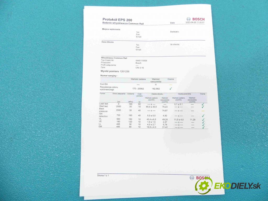 Bmw 5 E60 2003-2010 3.0 D Xdrive: 231 HP automatic 170 kW 2993 cm3 5- vstrek 0445115008 (Vstrekovač paliva)