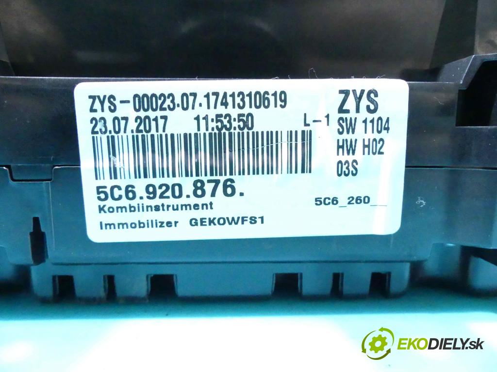 Vw Jetta VI 2010-2018 1.4 tsi 125 HP automatic 92 kW 1395 cm3 4- prístrojovka/ budíky 5C6920876 (Prístrojové dosky, displeje)